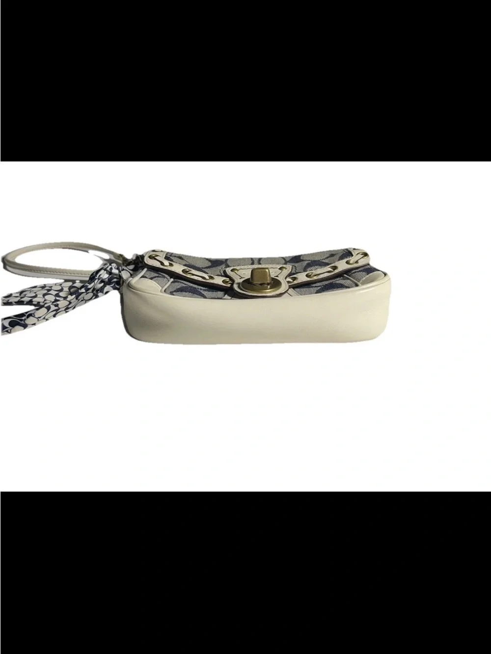 Coach Legacy Demi Bag, Signature Denim, White Laced Leather/Trim, Scarf Accent